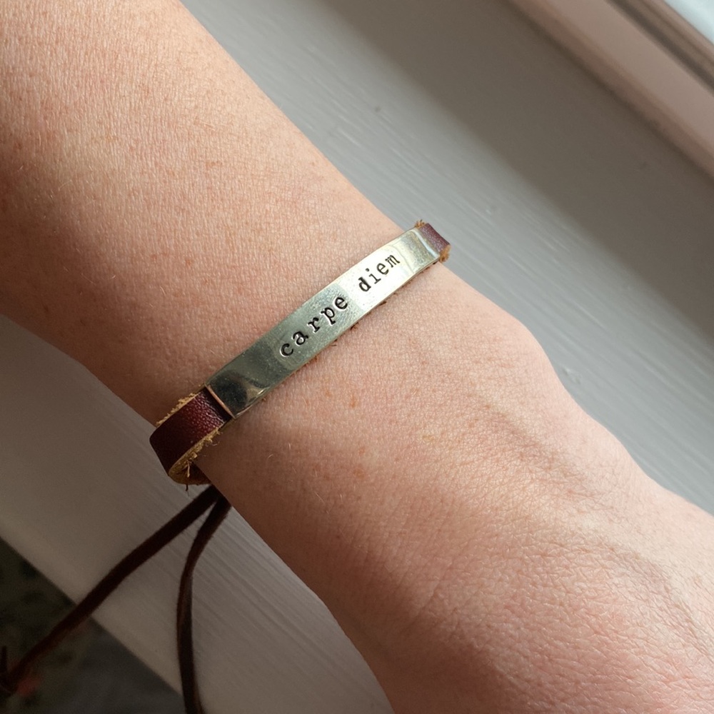 Inspirational Carpe Diem Bracelet on Brown Leather Strap
